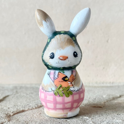 2.25” Bunny with Cardinal (Pink Gingham/Evergreen)