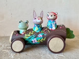 Set of 4: Forest Friends with Log Truck (Mushroom, Bunny, Frog)