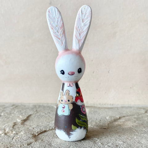 3.5” Bunny with Cardinal and Baby Bunny (Brown/Pink)