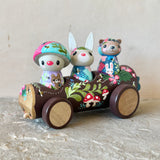 Set of 4: Forest Friends with Log Truck (Mushroom, Bear, Bunny)