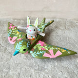 Set of 2: 3” Rabbit Rider with 8” Bird (Moss Green)