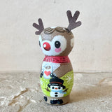 3” Winter Friend: Reindeer with Cocoa and Snowman (green)