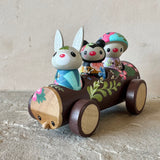 Set of 4: Forest Friends with Log Truck (Mushroom, Bee, Bunny)