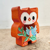 2” Owl Friend with Bluebird (Rust)