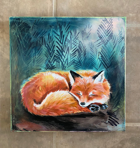 20”x20”x1.5” *Original* Slumbering Fox (Cerulean)