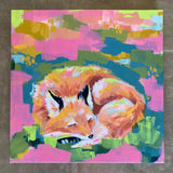 20”x20”x1.5” *Original* Slumbering Fox (Pink Abstract)