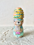 4” Brown Bear Mama with Beehive Hat