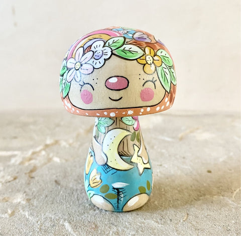 3.25” Mushroom Holding Moon and Stars (Peach)