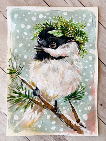 7x10” *Original* Chickadee in Snow