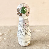 *Original* 3.25” White Owl holding Owlet Twins