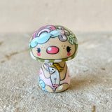 1.4” Tiny Round Mushroom: Olive Rainbow Unicorn