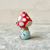 1.25” Tiny Pointy Mushroom: Red Cap with Snail