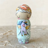 *Original* 2.25” Animal Guardian Boy with Long Hair: Unicorn Pegasus