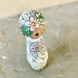 *Original* 3.25” White Owl holding Owlet Twins