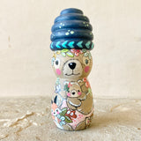 4” Brown Bear with Navy Beehive Bonnet