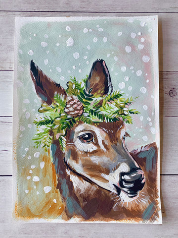 7x10” *Original* Mule Deer in Snow