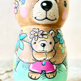 4” Brown Bear Mama with Beehive Hat