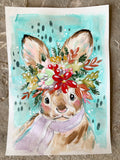 7x10” *Original* Winter Jackrabbit with Crown and Scarf