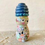 4” Brown Bear with Navy Beehive Bonnet