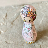 *Original* 3.25” Pink Owl holding Owlet