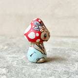 1.25” Tiny Pointy Mushroom: Red Cap with Snail