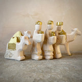 Set of 17: Carved Nativity with Gold and Glitter