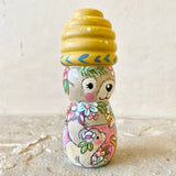 4” Brown Bear with Ochre Beehive Bonnet