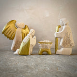 Set of 17: Carved Nativity with Gold and Glitter