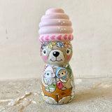 4” Brown Bear with Pink Beehive Bonnet