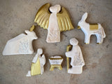 Set of 17: Carved Nativity with Gold and Glitter