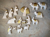 Set of 17: Carved Nativity with Gold and Glitter