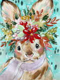 7x10” *Original* Winter Jackrabbit with Crown and Scarf