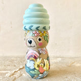4” Brown Bear with Sky Beehive Bonnet