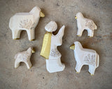 Set of 17: Carved Nativity with Gold and Glitter